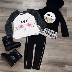 Wonder Nation/Garanimals kitty and smiley face shirts/hoodie and black leggings